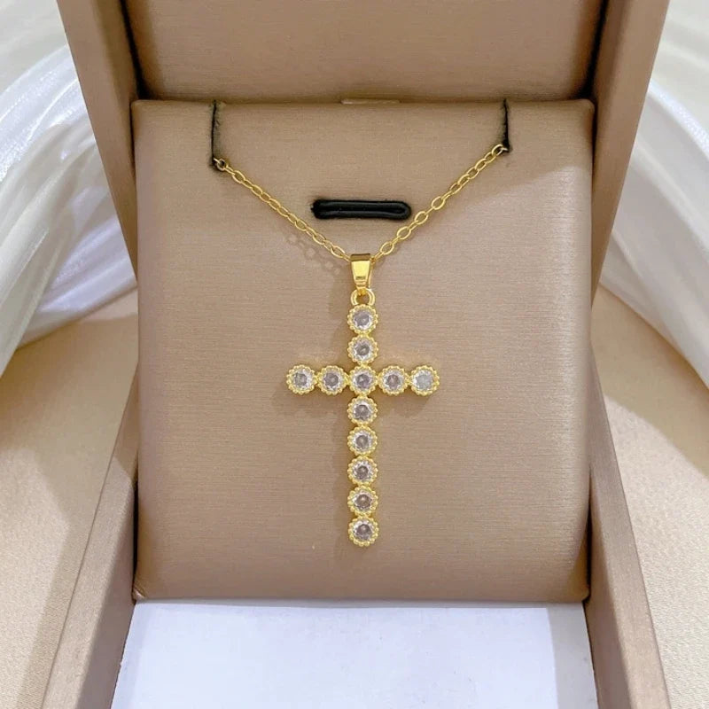 Women's Gold Cross Pendant Necklace – Minimalist Choker