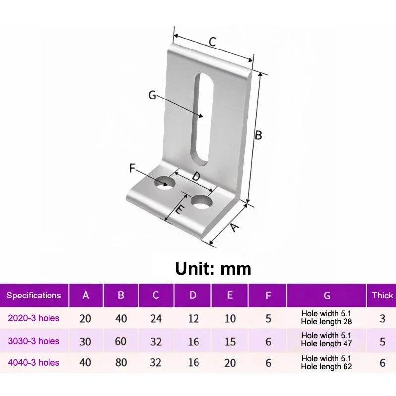 Aluminum Profile Support Brackets 2020 3030 4040 Frame Fix