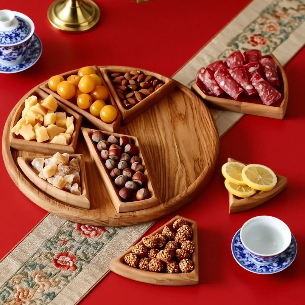 Wooden Divided Puzzle Serving Tray – Fruit & Snack Platter