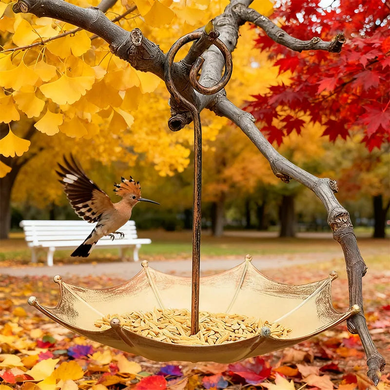 Retro Copper Umbrella Bird Feeder Outdoor Garden Pendant Décor