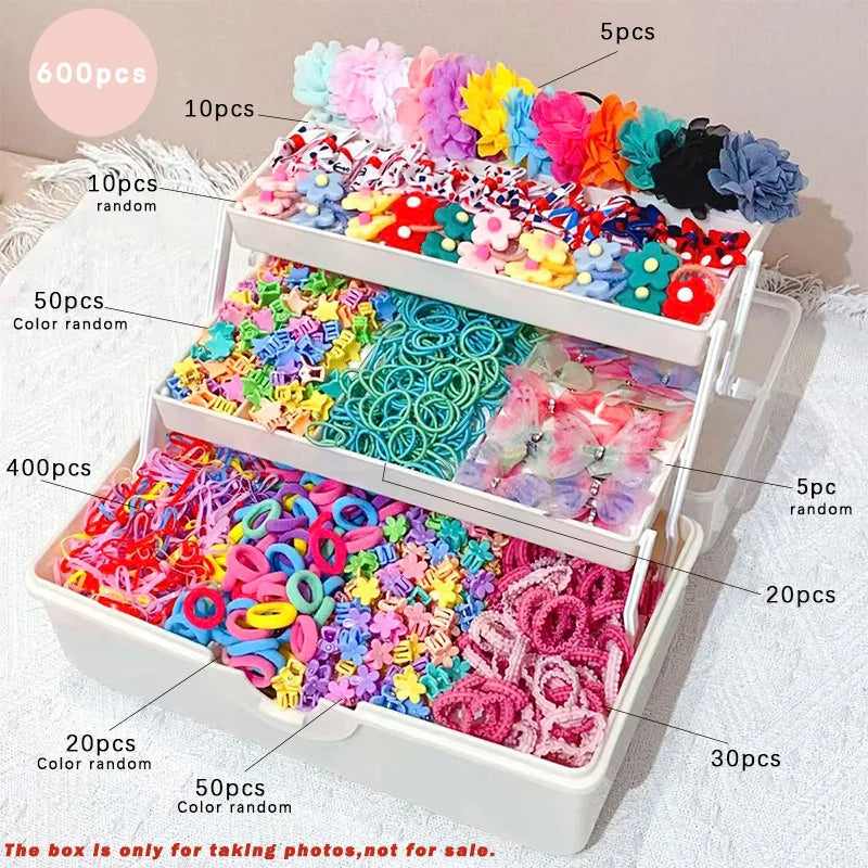 881Pcs Kids Hair Accessories – Clips, Ties & Scrunchies Set