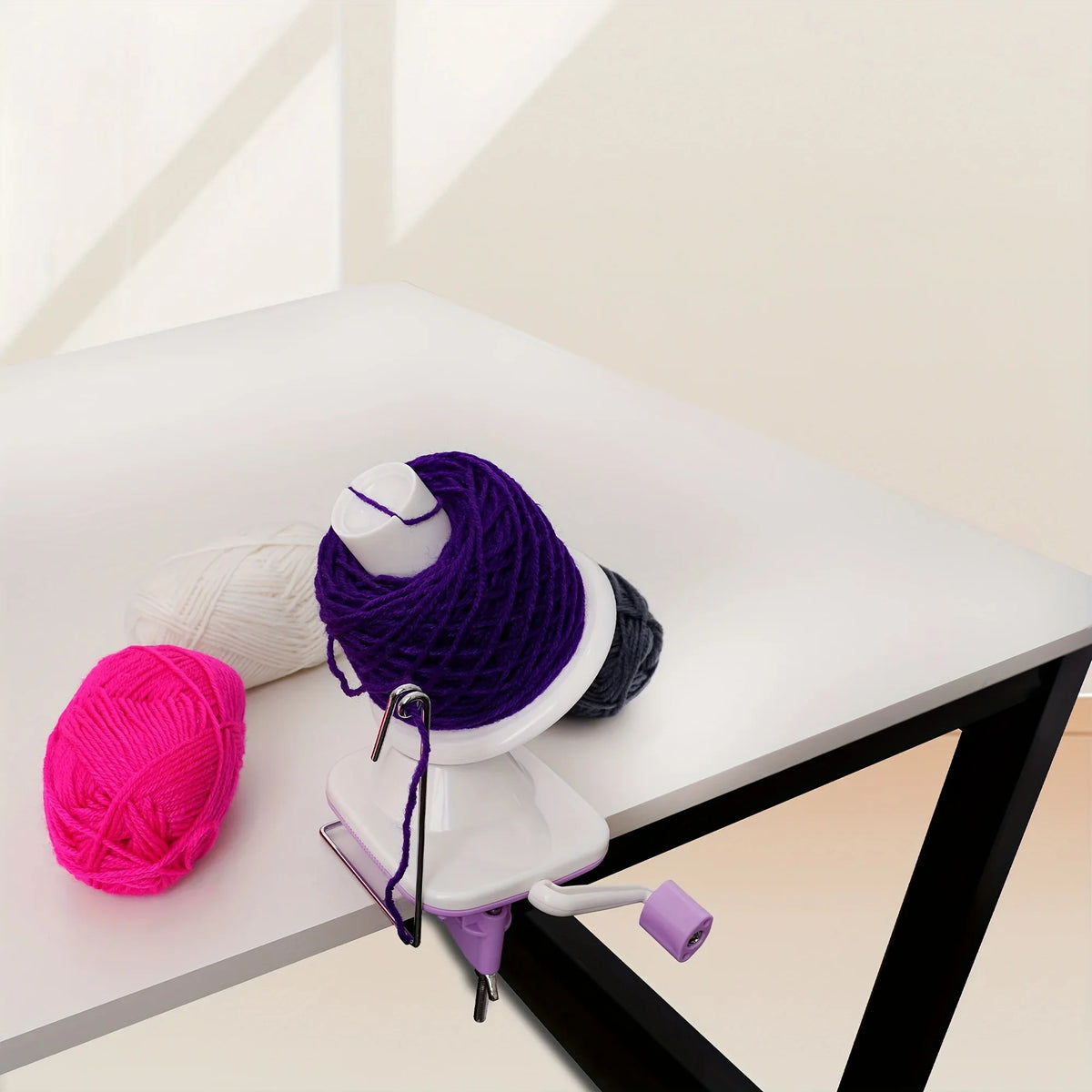 Hand Crank Yarn Ball Winder – Pink & Purple Knitting Tool
