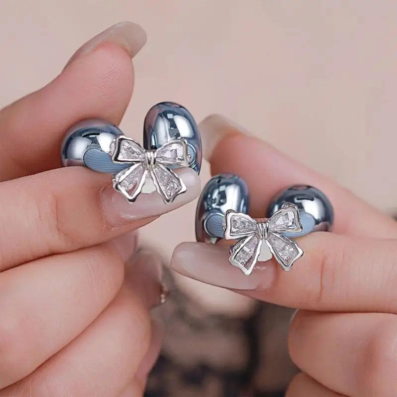 Silver Bow Ear Clip Charms for Freeclip Earbuds – 1 Pair