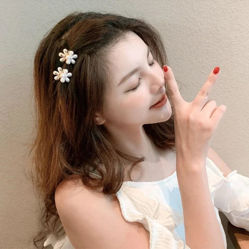 Pearl Camellia Hair Clip Set – Korean Floral Barrettes for Women