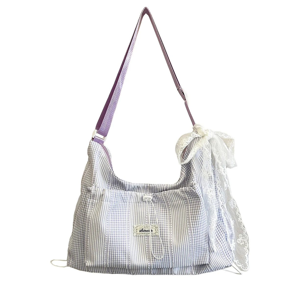 Women's Striped Nylon Tote Bag – Large Capacity Shoulder Bag